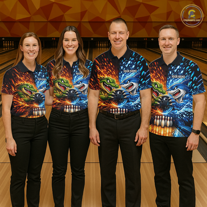 Custom Flame Shark and Alligator Bowling Jersey for Men Bowling Uniform Bowling Team Shirts HNT248
