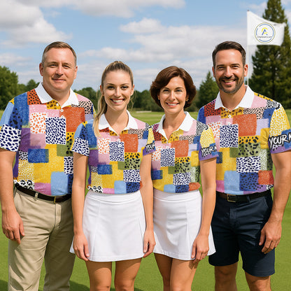 Funny Plaid Mens Golf Polo Shirt Custom Colorful Leopard Square Pattern Team Golf Tops, Golf Gifts NHN0218