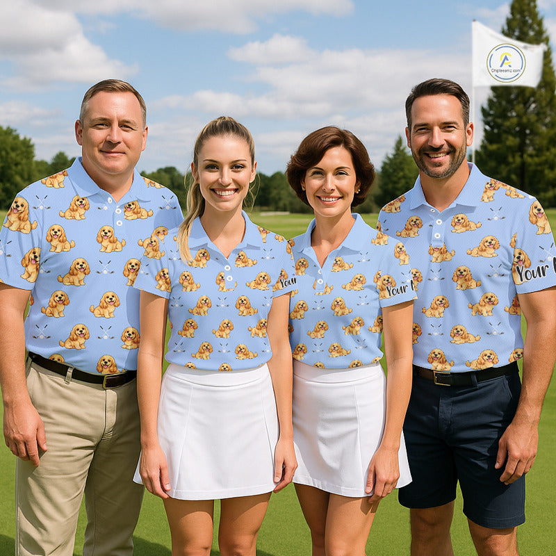 Funny Cocker Spaniel Mens Golf Polo Shirt Custom Blue Pattern Team Mens Golf Tops, Dog Lover Gift Nhn0210