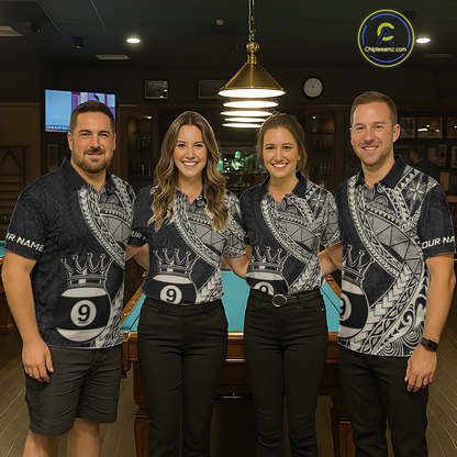 Custom Black and Gold Tribal 9 Ball Pool Billiard Shirt for Women Billiard League  Polo & 1/4 Zip NNT155