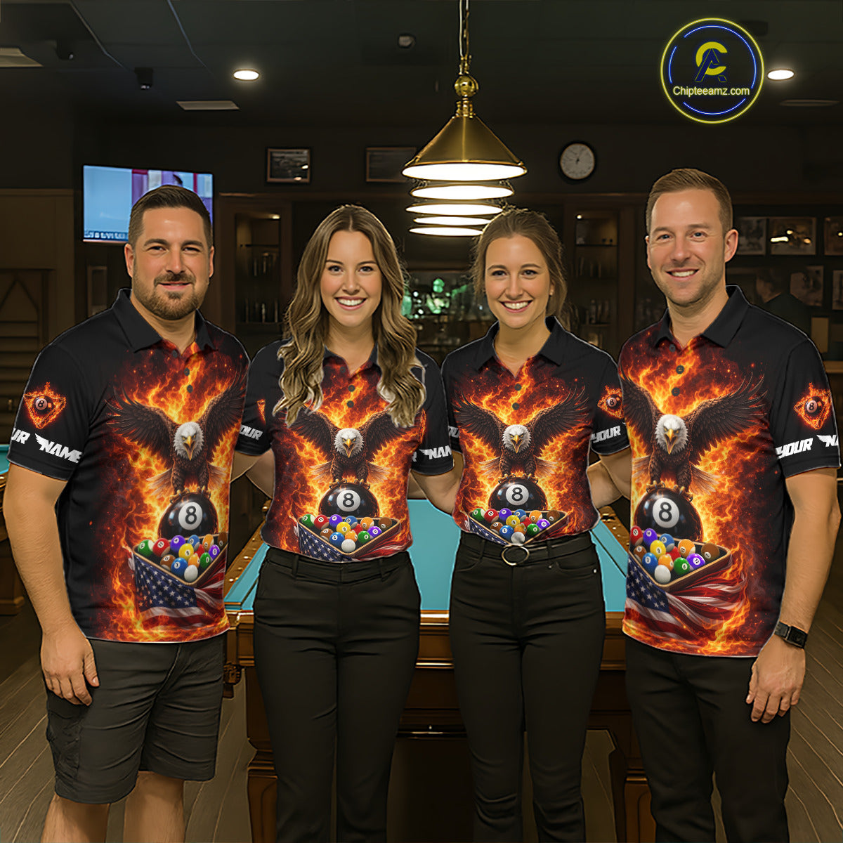 Fire Flame Eagle US Flag Pool Ball 3D Billiard Shirt For Women Personalized 8 Ball Billiard Attire NYN2587