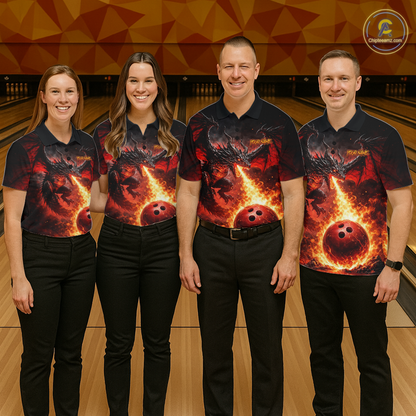 Custom Flame Dragon Bowling Jersey for Women Bowling Team Shirts Bowling League Polo & 1/4 Zip HNT482