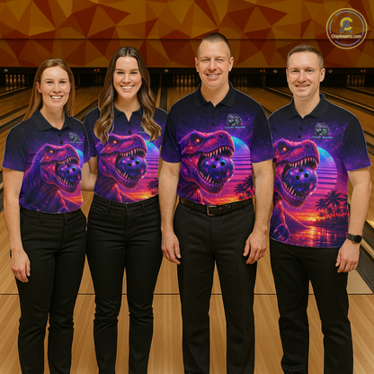 Custom Retro Galaxy Dinosaur Bowling Jersey for Women Bowling Shirts for Team Polo & 1/4 Zip HNT245