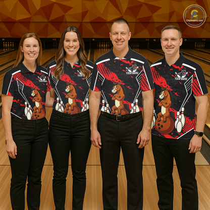 Custom Red Funny Horse Bowling Tournament Jersey for Men Bowling Team Shirts Polo & 1/4 Zip HNT180