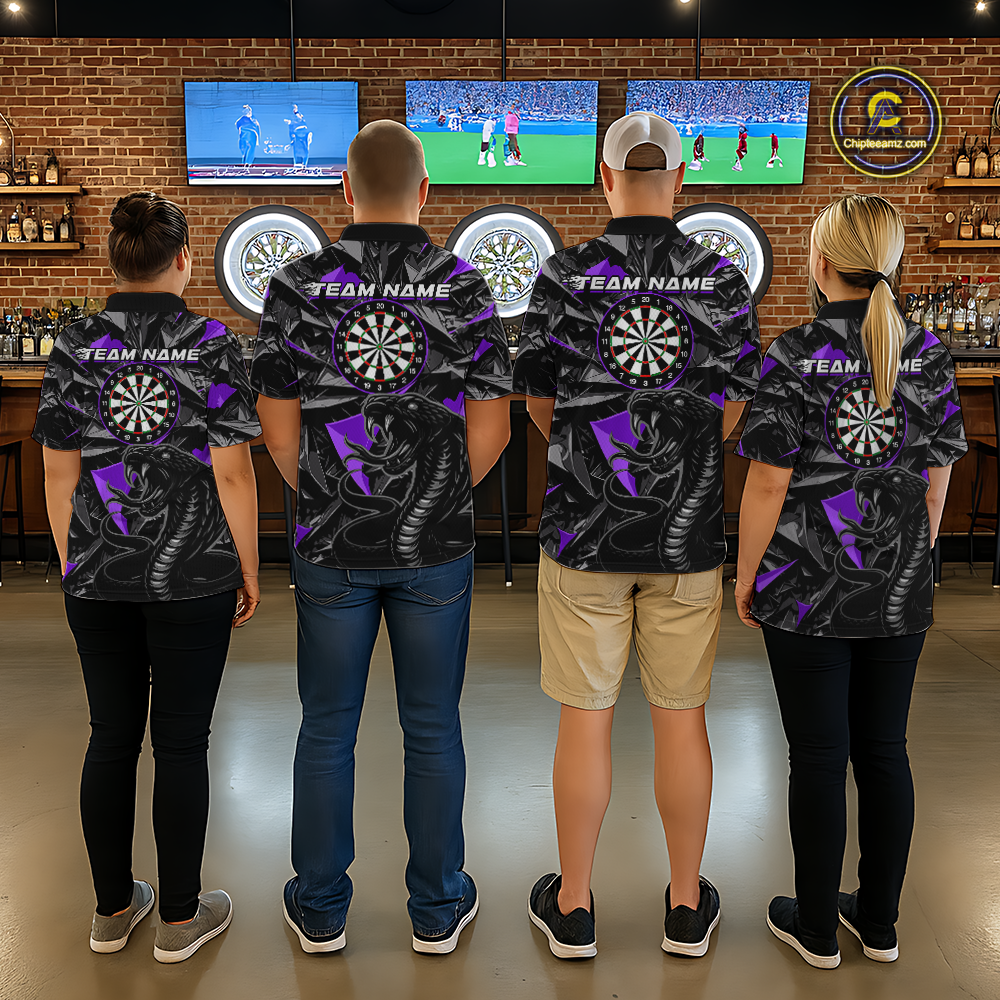 Purple Custom Cobra Snake Dart Shirts for Men Dart Team Jersey Dartboard Gifts Polo & 1/4 Zip NNT162