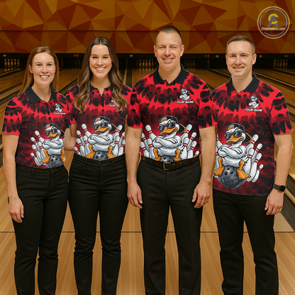Custom Red Funny Duck Bowling Jersey for Men Bowling Uniform Polo & 1/4 Zip Bowling Team Shirts HNT238