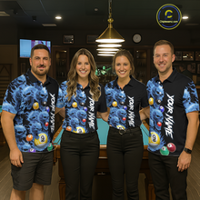 Load image into Gallery viewer, Custom Blue Flame Skull 9 Ball Pool Billiard Shirt for Men Polo &amp; 1/4 Zip, Billiard Team Jerseys NNT1159