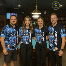 Load image into Gallery viewer, Custom Blue Flame Skull 8 Ball Pool Billiard Shirt for Men Polo &amp; 1/4 Zip, Billiard Team Jerseys NNT160