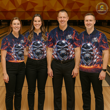 Load image into Gallery viewer, Custom Skull Bowling Jersey for Men - Flaming Strike Personalize Bowling Team Shirt Polo &amp; 1/4 Zip HNT215