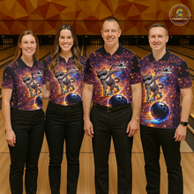 Load image into Gallery viewer, Custom Galaxy Funny Cat Bowling Shirt for Women Bowling League Jersey Polo &amp; Quarter-Zip Bowling Outfit QZT917