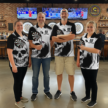 Load image into Gallery viewer, Personalized Skull Dart Shirts for Women Custom Black &amp; White Dart Jersey Polo &amp; Quarter-Zip Dartboard Shirt DHT24