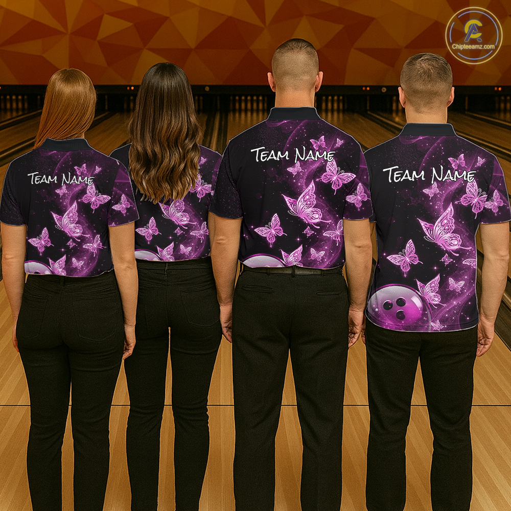 Custom Pink Galaxy Butterflies Bowling Shirt for Men Butterfly Bowling Team Jersey Bowling League HNT277