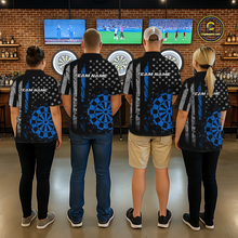 Load image into Gallery viewer, Custom Blue US Flag Darts Shirt for Women Darts Team Jerseys Dart Tournament Polo &amp; 1/4 Zip NNT116