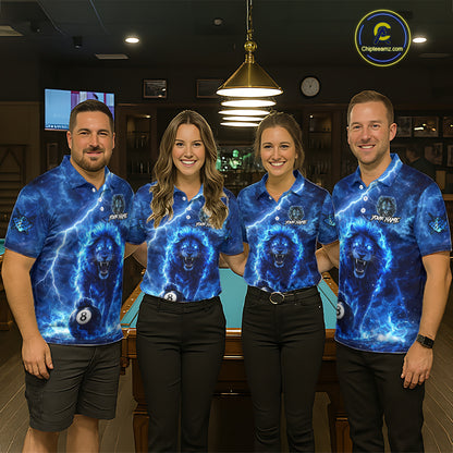 Personalized Billiards Shirt Blue Flames Lion 8 Ball Pool For Men Billiard Jersey Customized Name NYN2860