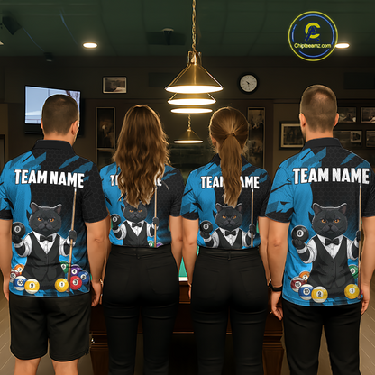 Custom Black Cat 8 Ball Pool Shirts Blue Billiard Shirt for Women Billiard Team Jersey Billiard Gift NNT181
