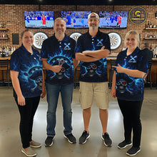 Load image into Gallery viewer, Blue Dartboard &amp; Arrow Fire Flame Pirate Dart Quarter-Zip Shirts For Women Custom Dart Team Jerseys NYN2726