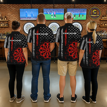 Load image into Gallery viewer, Custom Red US Flag Darts Shirt for Men Darts Team Jerseys Dart Tournament Polo &amp; 1/4 Zip NNT116