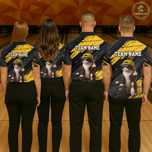 Load image into Gallery viewer, Custom Funny Cat Yellow Bowling Jersey for Men Bowling Polo &amp; 1/4 Zip Bowling Team Shirts HNT198