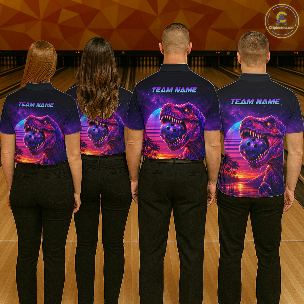 Custom Retro Galaxy Dinosaur Bowling Jersey for Women Bowling Shirts for Team Polo & 1/4 Zip HNT245