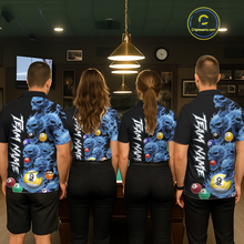 Load image into Gallery viewer, Custom Blue Flame Skull 9 Ball Pool Billiard Shirt for Women Polo &amp; 1/4 Zip, Billiard Team Jerseys NNT1159