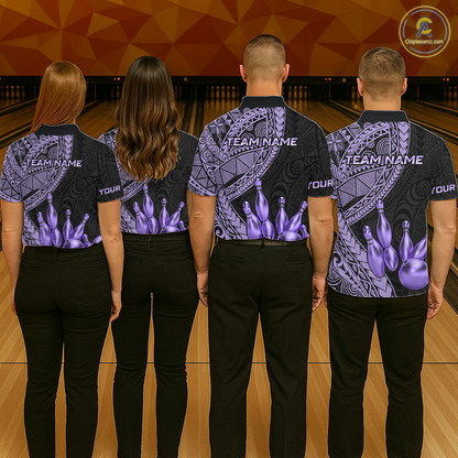 Black and Purple Tribal Pattern Bowling Jersey for Men Bowling Uniform Bowling Team Shirts HNT225