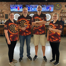 Load image into Gallery viewer, Red Flaming Roses Dartboard &amp; Arrow Custom Men Darts Polo Shirts Fire Flame Dart Jerseys NYN2264