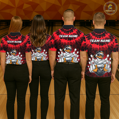 Custom Red Funny Duck Bowling Jersey for Men Bowling Uniform Polo & 1/4 Zip Bowling Team Shirts HNT238