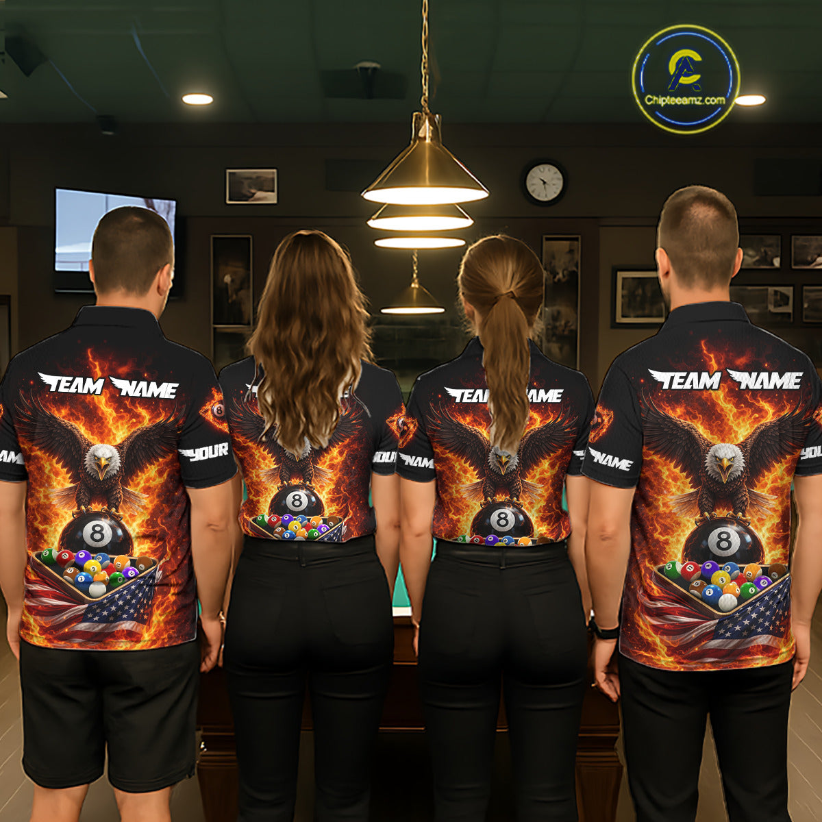 Fire Flame Eagle US Flag Pool Ball 3D Billiard Shirt For Women Personalized 8 Ball Billiard Attire NYN2587