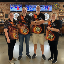 Load image into Gallery viewer, Custom Flame US Flag Eagle Darts Shirt for Men Darts Team Jerseys Dart Tournament Polo &amp; 1/4 Zip NNT112