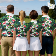 Load image into Gallery viewer, Funny Mens Golf Polo Shirt Custom Floral Tropical Leaf Pattern Flamingo Golf Shirt For Men NHN0193