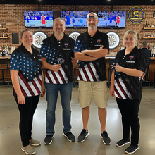 Load image into Gallery viewer, Custom US Flag Eagle Dart Shirts for Women Darts Team Jerseys Dart Tournament Polo &amp; 1/4 Zip NNT142