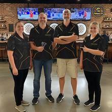 Load image into Gallery viewer, Custom Black Gold Dartboard Shirts Dart Shirt for Women Dart Team Jersey Dart League NNT178