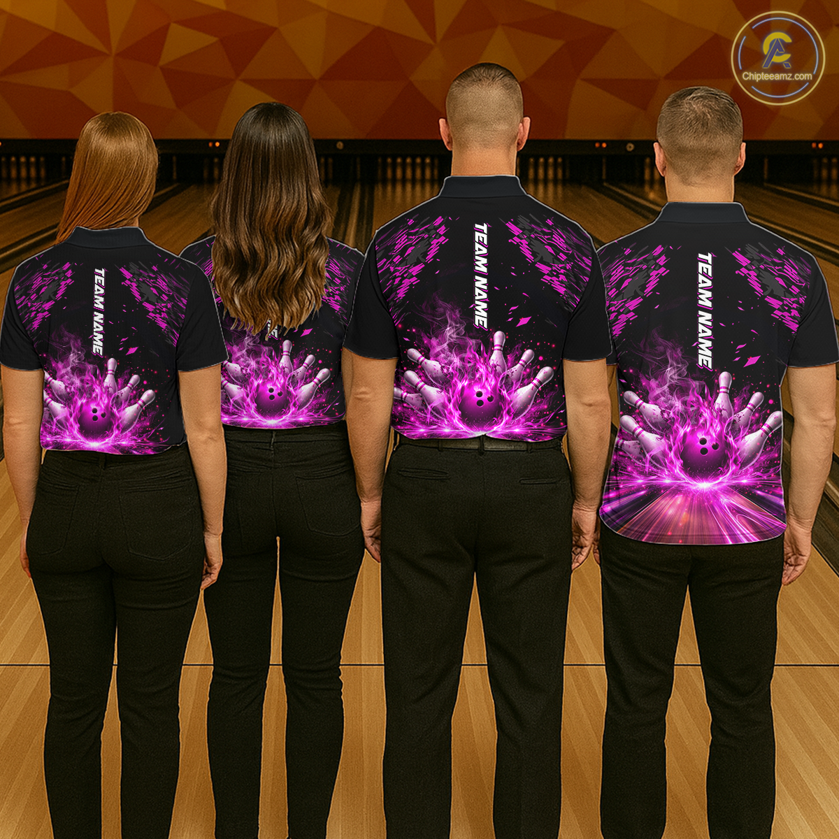 Custom Pink Flame Bowling Team Shirt for Women Polo & 1/4-Zip Bowling Jersey Bowling League Uniform QZT866