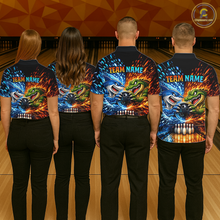 Load image into Gallery viewer, Custom Flame Shark and Alligator Bowling Jersey for Men Bowling Uniform Bowling Team Shirts HNT248