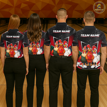 Load image into Gallery viewer, Red Funny Three Chicken Bowling Jersey for Men Bowling League Bowling Team Shirts HN287