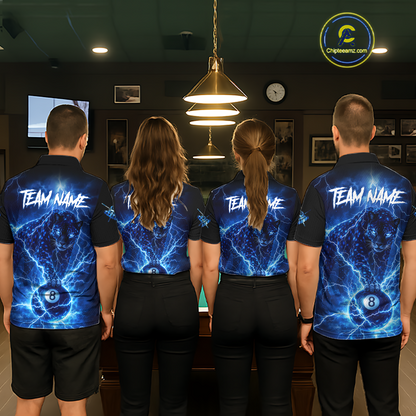 Peronalized Blue Thunder Lightning Leopard Custom Billiard Shirt for Women 8 Ball Billiard Jersey BHT17