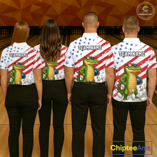 Load image into Gallery viewer, Custom US Flag Funny Alligator Bowling shirts for Men, Crocodile  Bowling Team Jerseys HNT206