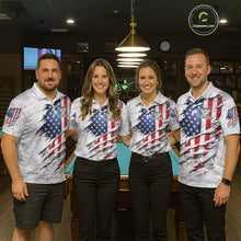 Load image into Gallery viewer, Personalized White Grunge American Flag Skull Pool 8 Ball Women's Billiard Team Shirt Billiard Attire NYN2671