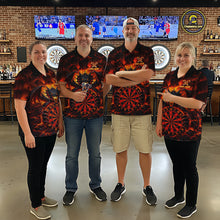 Load image into Gallery viewer, Fire Flame Dragon Black &amp; Red Dartboard Dart Polo Shirts For Women Custom Dart Team Shirts NYN2673