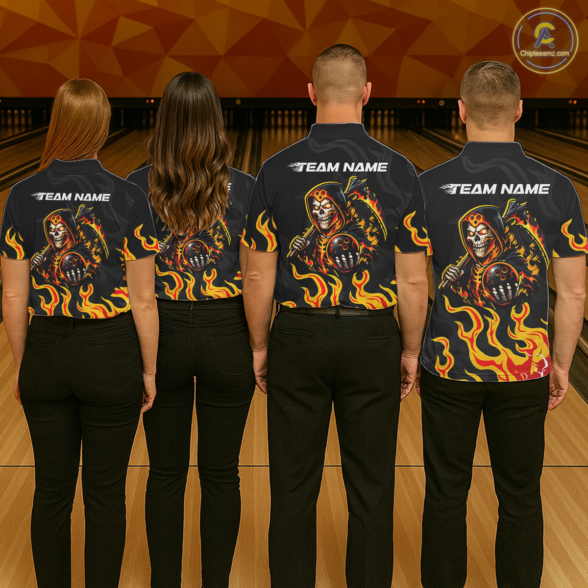 Custom Orange Flame Skull Bowling Shirt for Men Bowling Jersey League Bowling Gifts QZT842