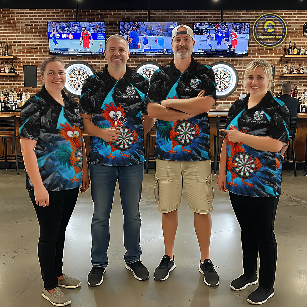 Custom Funny Turquoise Chicken Dart Shirts For Women Dart Board Gifts Darts Team Jerseys Dart League NNT152