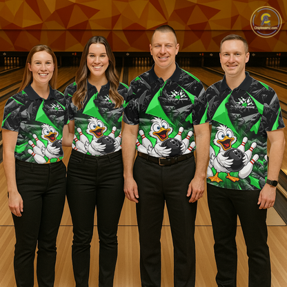 Custom Green Funny Duck Bowling Jersey for Men Bowling League Bowling Team Shirts Polo & 1/4 Zip HN233