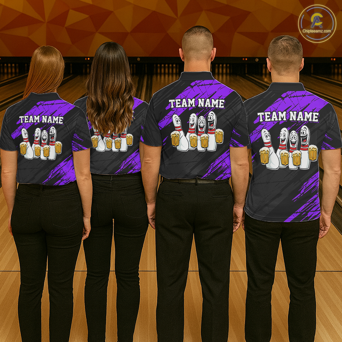 Custom Purple Funny Bowling Tournament Jersey for Women Bowling Team Shirts Polo & 1/4 Zip HNT178