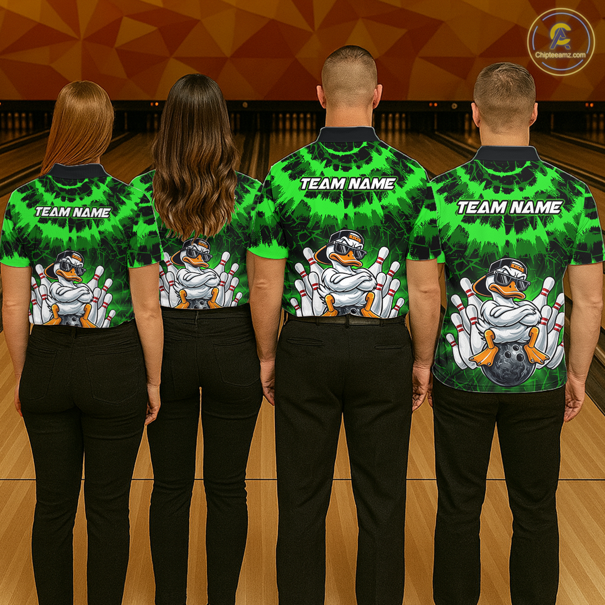 Custom Green Funny Duck Bowling Jersey for Men Bowling Uniform Polo & 1/4 Zip Bowling Team Shirts HNT238