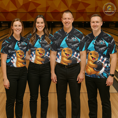 Custom Turquoise Capybara Bowling Jersey for Men Bowling Team Shirts Bowling Polo & 1/4 Zip HNT255