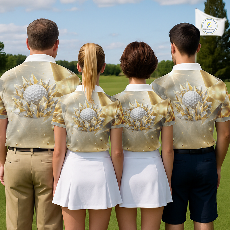 Womens Golf Polo Shirt Custom Gold Diamond Crystal Golf Ball Custom Name Golf Shirts For Team NHN0220