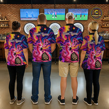 Load image into Gallery viewer, Personalized Cute Flamingo Dart Polo &amp; Quarter Zip Shirt For Women Colorful Rainbow Paint Darts Jersey NYN2869