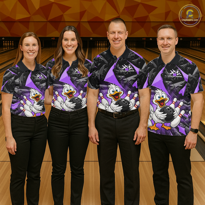 Custom Purple Funny Duck Bowling Jersey for Women Bowling League Bowling Team Shirts Polo & 1/4 Zip HN233