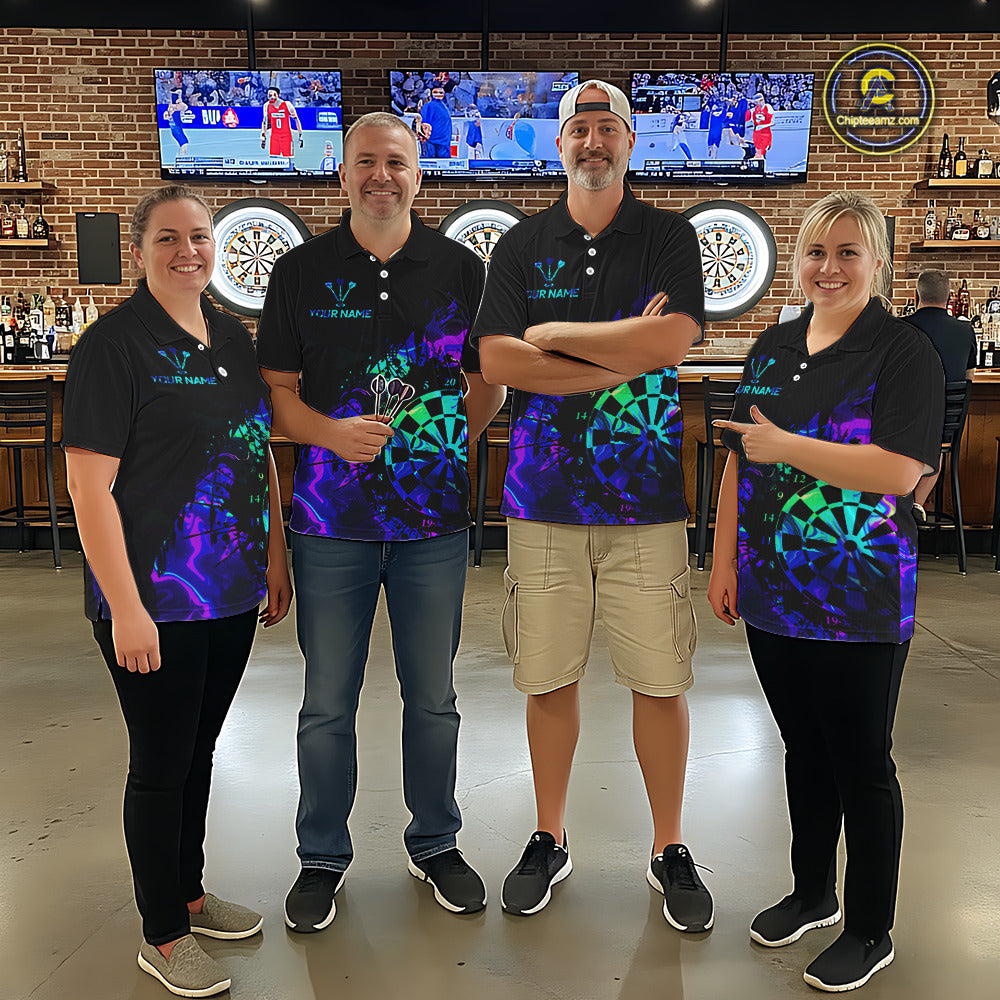 Blue Holographic Dartboard Grunge Darts Polo Shirts For Women Custom Name For Darters NYN2706