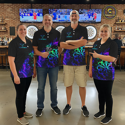 Blue Holographic Dartboard Grunge Darts 1/4-Zip  Shirts For Women Custom Name For Darters NYN2706